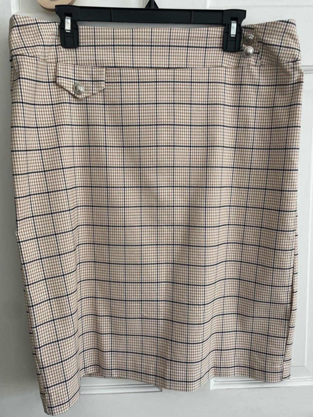 Cato Beige Plaid Pencil Skirt with Navy Windowpane
